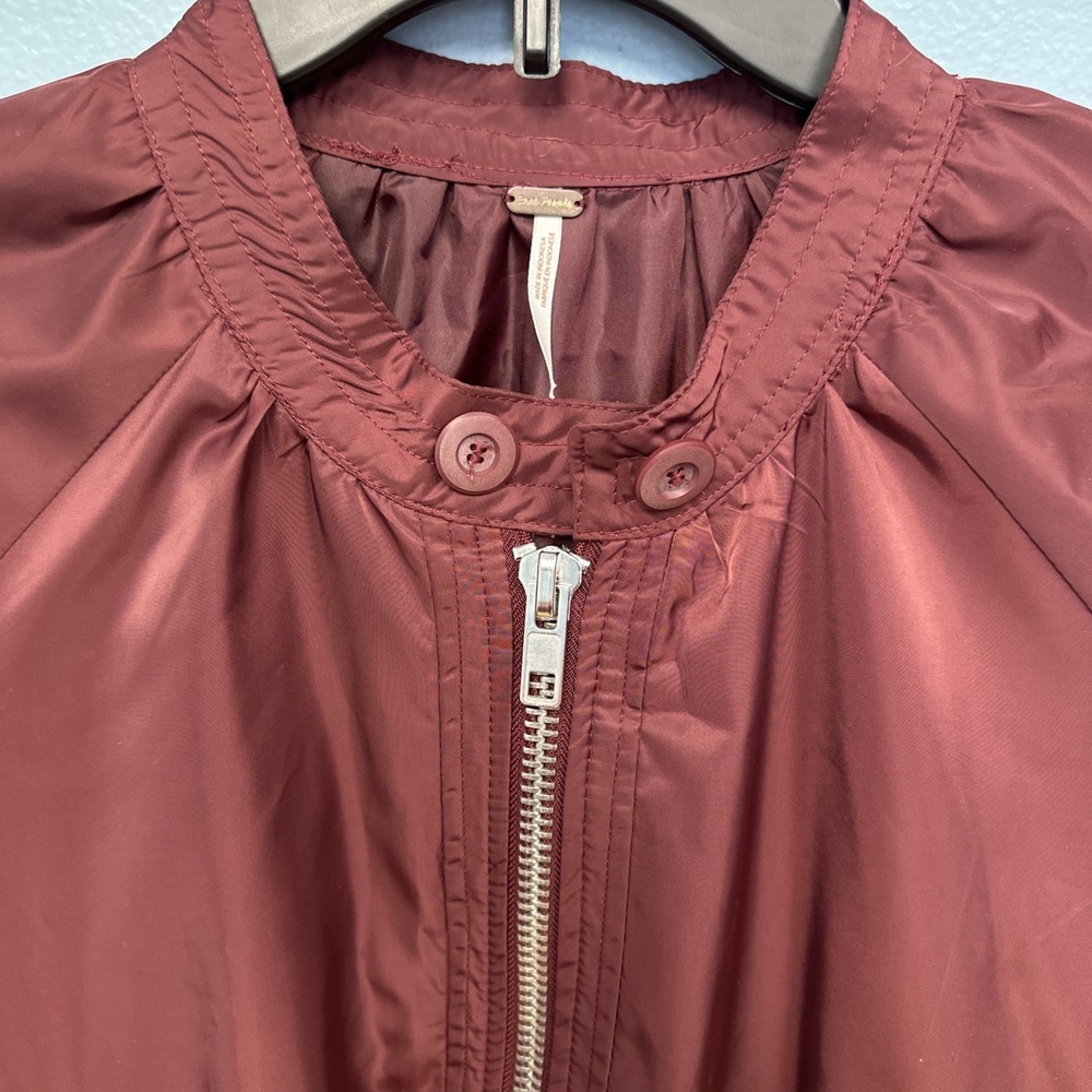 Free People Size Medium Midnight Bomber jacket Wine Red Satin Members Only Style - Picture 4 of 10